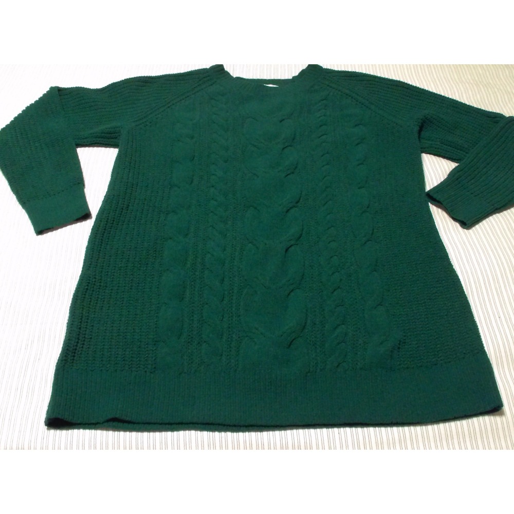 J. Jill Chenille Cable Knit Sweater Hunter Green Raglan Crew Neck Medium